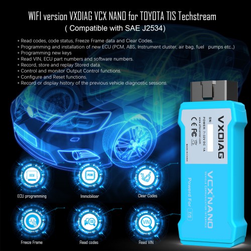 WIFI VXDIAG VCX Nano for Toyota OBD2 Diagnostic Scanner WIFI and USB Connection